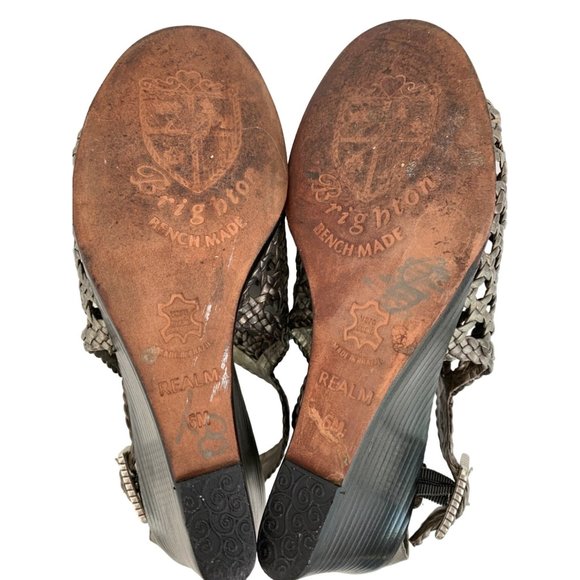 Brighton Womens Realm Sandal Shoe Size 6M Pewter Grey Peep Toe Wedge 6800 GUC - Picture 10 of 10